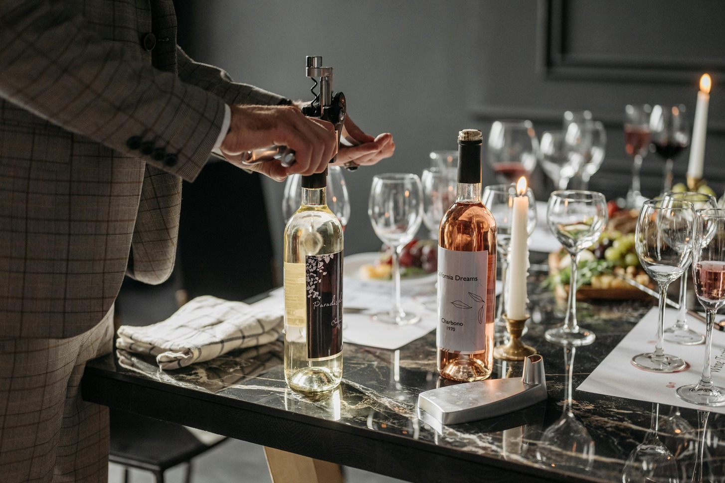 wine bottles on the table